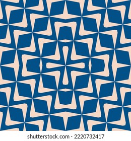 Vector geometric ornament. Abstract seamless pattern with floral ornamental shapes, repeat tiles. Stylish geometrical background texture. Tribal ethnic motif. Blue and beige color. Retro vintage style