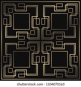 Vector geometric ornament in Art Deco style. Square tiled element for design. Light golden lined shape. Luxury background for invitation, menu, poster.