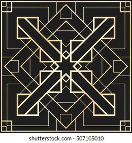 Vector geometric ornament in Art Deco style. Square abstract element for design. Light golden lined shape.