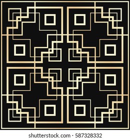 Vector geometric ornament in Art Deco style. Square abstract element for design. Light golden lined shape.