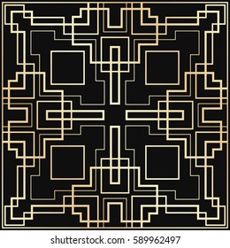 Vector geometric ornament in Art Deco style. Square abstract element for design. Light golden lined shape