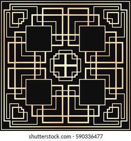 Vector geometric ornament in Art Deco style. Square abstract element for design. Light golden lined shape.
