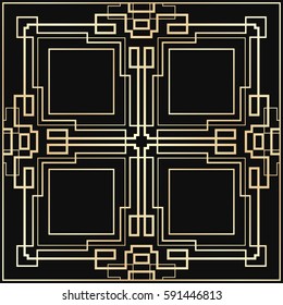 Vector geometric ornament in Art Deco style. Square abstract element for design. Light golden lined shape.