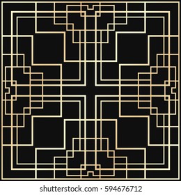 Vector geometric ornament in Art Deco style. Square abstract element for design. Light golden lined shape.