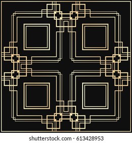 Vector geometric ornament in Art Deco style. Square abstract element for design. Light golden lined shape.