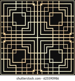 Vector geometric ornament in Art Deco style. Square abstract element for design. Light golden lined shape