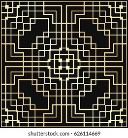 Vector geometric ornament in Art Deco style. Square abstract element for design. Light golden lined shape.