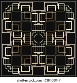 Vector geometric ornament in Art Deco style. Square abstract element for design. Light golden lined shape.