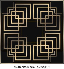 Vector geometric ornament in Art Deco style. Square tiled element for design. Light golden lined shape. Luxury background for invitation, menu, poster.
