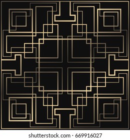 Vector geometric ornament in Art Deco style. Square tiled element for design. Light golden lined shape. Luxury background for invitation, menu, poster