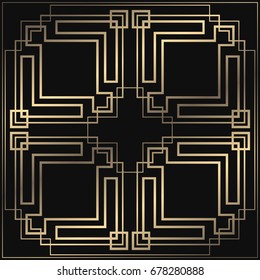 Vector geometric ornament in Art Deco style. Square tiled element for design. Light golden lined shape. Luxury background for invitation, menu, poster.