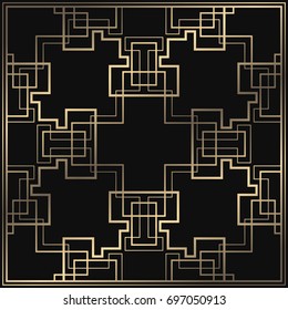 Vector geometric ornament in Art Deco style. Square tiled element for design. Light golden lined card. Luxury background for invitation, menu, poster.