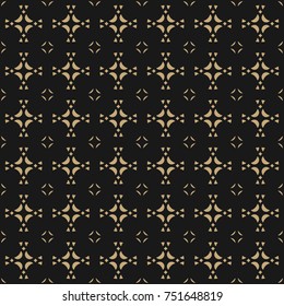 Vector geometric ornament background. Black and gold abstract seamless pattern in traditional Asian style. Golden texture with grid, crosses, tiny shapes, repeat tiles. Subtle luxury decorative design