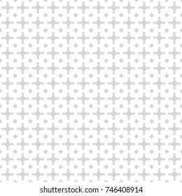 Vector geometric ornament background. Gray and white abstract seamless pattern in traditional Asian style. Silver texture with grid, lattice, crosses, squares, repeat tiles. Subtle decorative design 