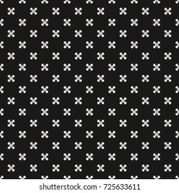 Vector geometric ornament. Elegant seamless pattern with small geometrical floral shapes, stars. Oriental style texture. Abstract monochrome ornamental background, repeat tiles. Dark design for decor