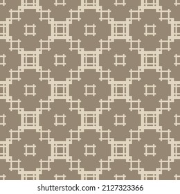 Vektorgeometrische Ornamente im ethnischen Stil. Abstraktes nahtloses Muster mit Quadraten, Linien, Gittern, Wiederholungstafeln. Vintage Retro Textur. Einfache Hintergrundmusik in braunen Tönen. Wiederholte Gestaltung für Dekoration, Textilien