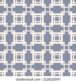 Vector geometric ornament in ethnic style. Abstract seamless pattern with squares, rectangles, grid, repeat tiles. Soft blue color. Simple modern background texture. Repeat design for decor, wallpaper