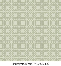 Vector geometric ornament in ethnic style. Abstract minimal seamless pattern with simple elements, squares, rhombuses, tiles. Tribal background texture. Folk motif. Soft green color. Vintage design