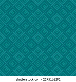 Vector geometric ornament in ethnic style. Abstract seamless pattern with simple elements, small rhombuses, floral shapes, repeat tiles. Tribal background texture. Folk motif. Teal and turquoise color