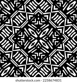 Vector geometric ornament in ethnic style. Seamless pattern with  abstract shapes,Black and white color. Repeating pattern for decor, textile and fabric.