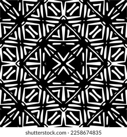 Vector geometric ornament in ethnic style. Seamless pattern with  abstract shapes,Black and white color. Repeating pattern for decor, textile and fabric.
