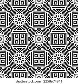 Vector geometric ornament in ethnic style. Seamless pattern with  abstract shapes,Black and white color. Repeating pattern for decor, textile and fabric.