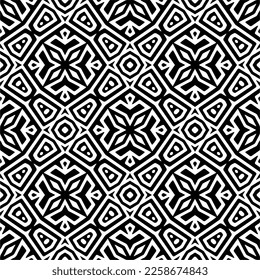Vector geometric ornament in ethnic style. Seamless pattern with  abstract shapes,Black and white color. Repeating pattern for decor, textile and fabric.