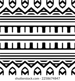 Vector geometric ornament in ethnic style. Seamless pattern with  abstract shapes,Black and white color. Repeating pattern for decor, textile and fabric.