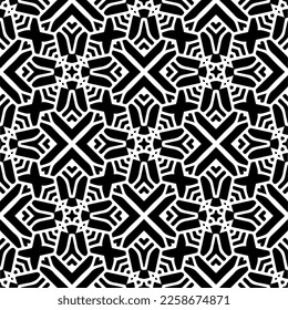 Ornamento geométrico vectorial de estilo étnico. Patrón sin brillo con formas abstractas,Color negro y blanco. Patrón repetitivo de decoración, textil y de tela.