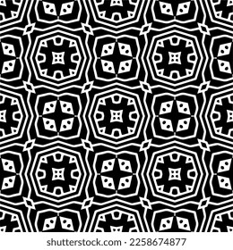 Vector geometric ornament in ethnic style. Seamless pattern with  abstract shapes,Black and white color. Repeating pattern for decor, textile and fabric.