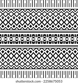 Ornamento geométrico vectorial de estilo étnico. Patrón sin brillo con formas abstractas,Color negro y blanco. Patrón repetitivo de decoración, textil y de tela.