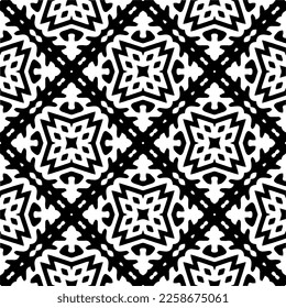 Vector geometric ornament in ethnic style. Seamless pattern with  abstract shapes,Black and white color. Repeating pattern for decor, textile and fabric.