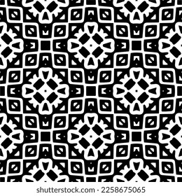 Vector geometric ornament in ethnic style. Seamless pattern with  abstract shapes,Black and white color. Repeating pattern for decor, textile and fabric.