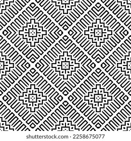 Vector geometric ornament in ethnic style. Seamless pattern with  abstract shapes,Black and white color. Repeating pattern for decor, textile and fabric.
