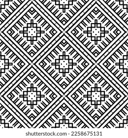 Vector geometric ornament in ethnic style. Seamless pattern with  abstract shapes,Black and white color. Repeating pattern for decor, textile and fabric.