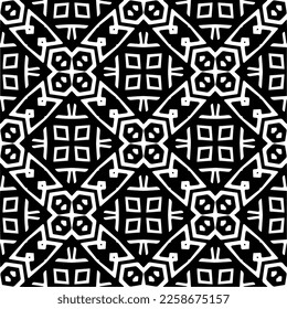 Ornamento geométrico vectorial de estilo étnico. Patrón sin brillo con formas abstractas,Color negro y blanco. Patrón repetitivo de decoración, textil y de tela.