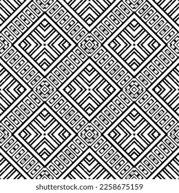 Ornamento geométrico vectorial de estilo étnico. Patrón sin brillo con formas abstractas,Color negro y blanco. Patrón repetitivo de decoración, textil y de tela.