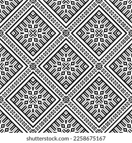 Ornamento geométrico vectorial de estilo étnico. Patrón sin brillo con formas abstractas,Color negro y blanco. Patrón repetitivo de decoración, textil y de tela.