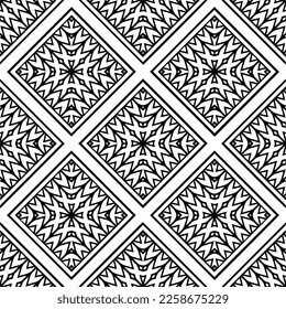 Ornamento geométrico vectorial de estilo étnico. Patrón sin brillo con formas abstractas,Color negro y blanco. Patrón repetitivo de decoración, textil y de tela.