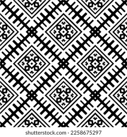 Vector geometric ornament in ethnic style. Seamless pattern with  abstract shapes,Black and white color. Repeating pattern for decor, textile and fabric.