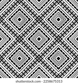 Ornamento geométrico vectorial de estilo étnico. Patrón sin brillo con formas abstractas,Color negro y blanco. Patrón repetitivo de decoración, textil y de tela.