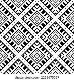 Vector geometric ornament in ethnic style. Seamless pattern with  abstract shapes,Black and white color. Repeating pattern for decor, textile and fabric.