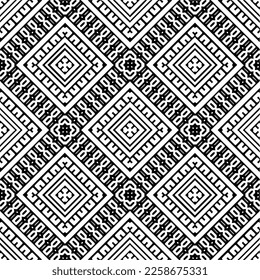Ornamento geométrico vectorial de estilo étnico. Patrón sin brillo con formas abstractas,Color negro y blanco. Patrón repetitivo de decoración, textil y de tela.