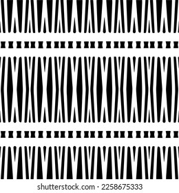 Vektorgeometrische Ornamente im ethnischen Stil. Nahtloses Muster mit abstrakten Formen, schwarz-weißer Farbe. Wiederholte Muster für Dekoration, Textilien und Stoff.