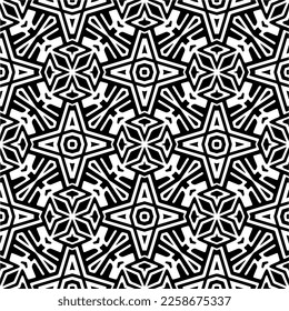 Ornamento geométrico vectorial de estilo étnico. Patrón sin brillo con formas abstractas,Color negro y blanco. Patrón repetitivo de decoración, textil y de tela.