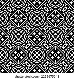 Vector geometric ornament in ethnic style. Seamless pattern with  abstract shapes,Black and white color. Repeating pattern for decor, textile and fabric.