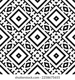 Ornamento geométrico vectorial de estilo étnico. Patrón sin brillo con formas abstractas,Color negro y blanco. Patrón repetitivo de decoración, textil y de tela.