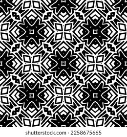 Vector geometric ornament in ethnic style. Seamless pattern with  abstract shapes,Black and white color. Repeating pattern for decor, textile and fabric.