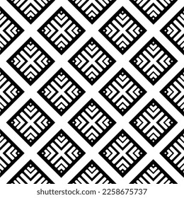 Ornamento geométrico vectorial de estilo étnico. Patrón sin brillo con formas abstractas,Color negro y blanco. Patrón repetitivo de decoración, textil y de tela.