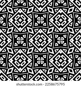 Vector geometric ornament in ethnic style. Seamless pattern with  abstract shapes,Black and white color. Repeating pattern for decor, textile and fabric.